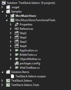 Screenshot of the solution structure with step folders