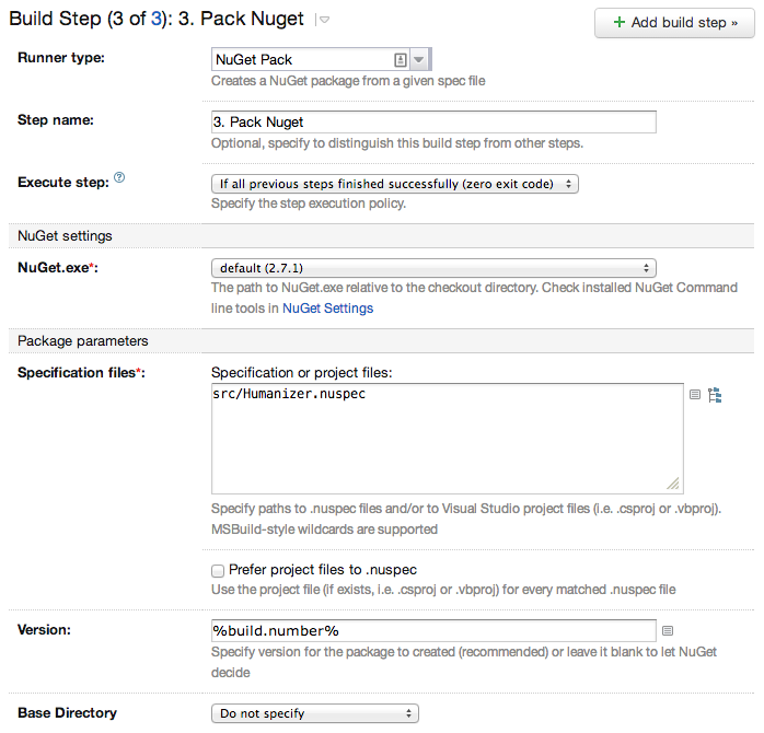 Create nuget build step