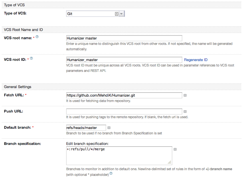 Git repository settings